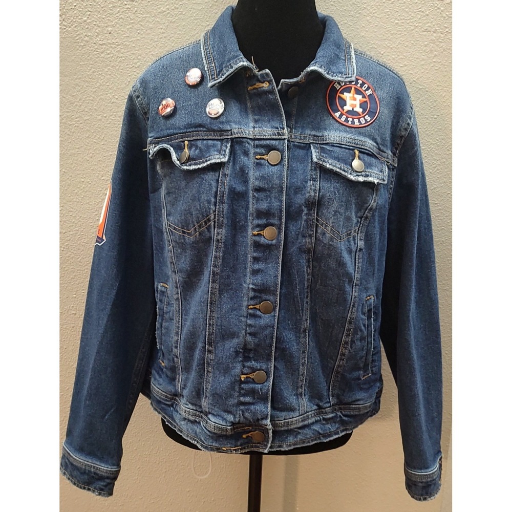 Houston Astros Adult Plus Size X Denim  Baseball Jean Jacket MLB One Of A Kind